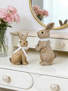 Multi-Functional Resin Woven Texture Rabbit Sculpture, Durable Rustic Style Rabbit Decor, Suitable For Indoor And Outdoor, Fashionable Home, Balcony, Cafe, Shop Decoration, Ideal Gift For Easter, Housewarming, Holidays And Birthdays - A - View 5