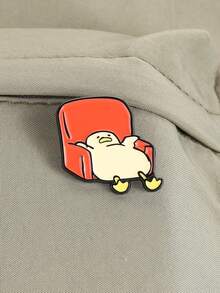 1pc Creative Funny Slouchy Big White Duck Enamel Brooch, Cartoon Cute Slouchy Expression Sofa Lying Pose, Fashion Accessory, Unisex Design, Gift For Friends - Multicolor - View 4