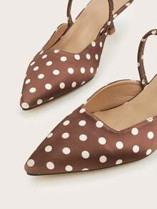 Giày sandal cao gót mũi nhọn bằng satin chấm bi, đa năng, thanh lịch, kiểu dáng retro dành cho nữ, phù hợp cho đám cưới, đi làm, hẹn hò, dự tiệc, kỳ nghỉ. - màu nâu - Xem 4