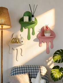 1pc Wall-Mounted Plastic Floating Shelf Display Rack,For Home Decor,Small Album And Items Organizer Display,Ideal For Room Decor,Baby Room Decoration - Multicolor - View 5