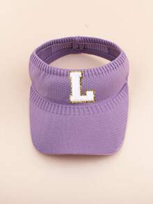 1pc A-Z Letter Embroidered Breathable Mesh Top Sun Hat, Toddler Girls Summer Beach Outdoor Sports UV Protection Cap - Purple - View 8