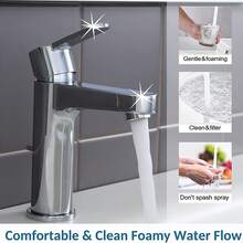 Grifo de lavabo con desagüe de varilla, grifo pequeño para baño, aseo de invitados, color plata. - S - Ver 3