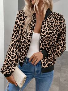 Keke Bloomly Women's Lightweight Casual Leopard Print Fashion Jacket Vacation - Apricot - View 7