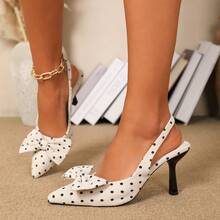 Women's Solid Color High Heel Pumps, Pointed Toe Kitten Heel Slip-On Sandals With Buckle Closure - White - View 16