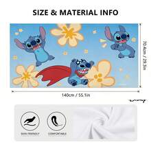 Miniso 迪士尼《星际宝贝》沙滩巾 - 超级英雄史迪奇夏威夷花卉印花沙滩巾，适用于泳池和海滩 - A - 查看 5