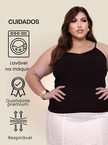 Kit 2 Regata Sammy Lisa Feminina Plus Size Alça Fina Sem Bojo Viscolycra E Tecido Confortável E Leve - Preto - Visão 11
