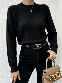 Mohair (Angora) Blouse, Women's Long-Sleeved Blouse, Thick, Printed, Plain, Suitable For Holidays, Vacations, Office, Daily Wear, Autumn, Winter. - màu đen - Xem 2