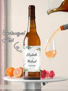 Customized Wedding Wine Label, Personalized With Name And Date, Green Eucalyptus Design, Ideal For Wedding Favors, Tabletop Decor, Bridal Shower, Square Sticker/Decal, A Romantic Birthday Gift - Multicolor - View 7