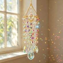 Gold Metal Frame Wind Chime, Crystal Sun Catcher Hanging Wind Chime, Handmade Garden Sun Catcher Rainbow Maker - Golden Copper Frame Wind Chimes - View 10