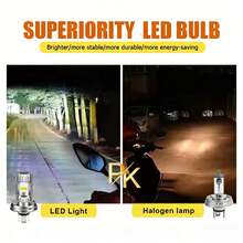 Heyword 1pc Motorcycle LED Headlight H4 With High/Low Beam Bulb, S2 BA20D P15D H6 Headlight Bulb, 12V White Fog Light, Suitable For Electric Bicycle And Motorcycle Modification, Battery Not Included - BA20D/H6 (12-85V) - View 3
