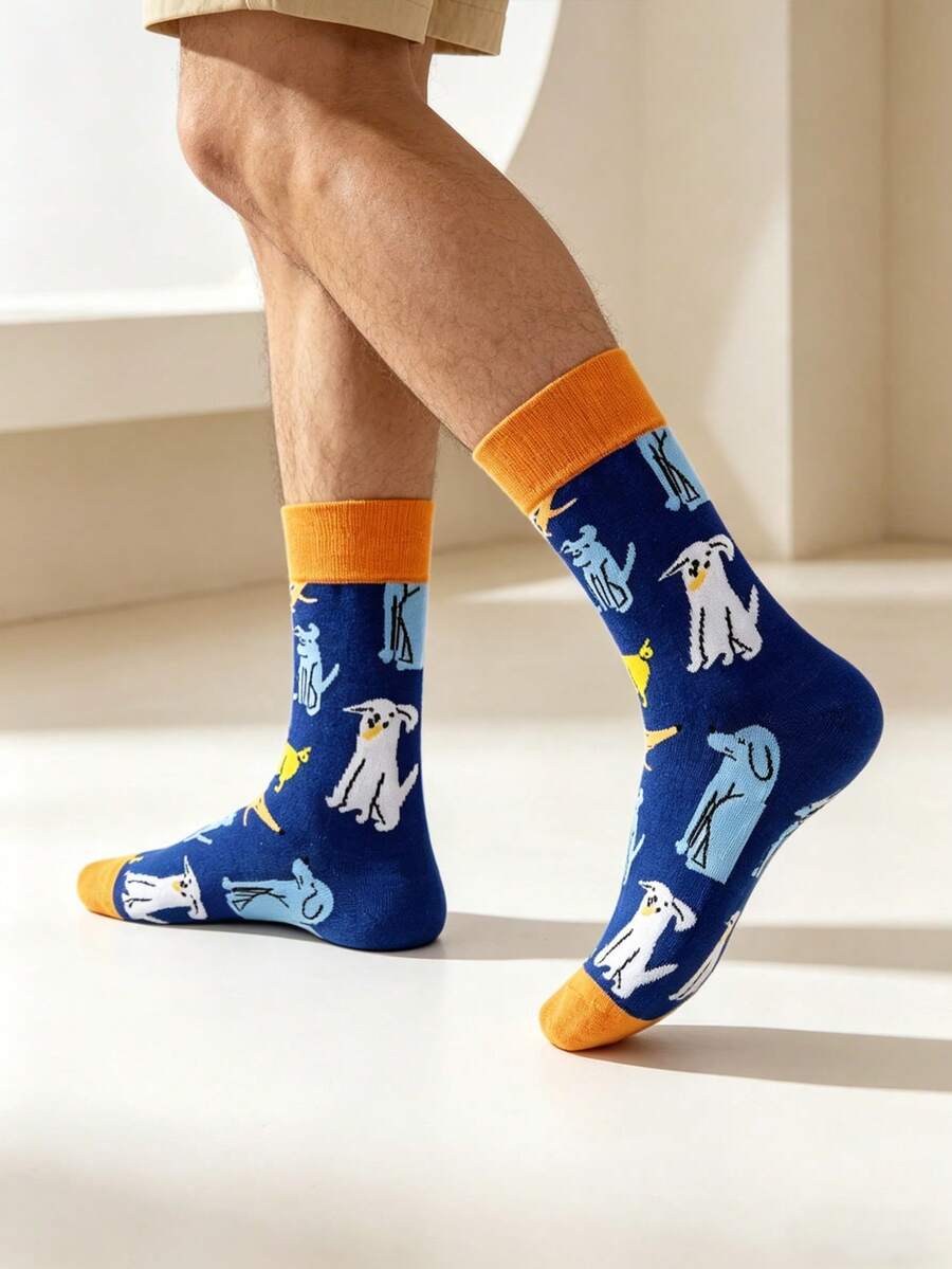 1 đôi tất cổ ngắn unisex màu xanh dương họa tiết hình chú chó con ngộ nghĩnh hiệu Niche. - Nhiều màu - Xem 1