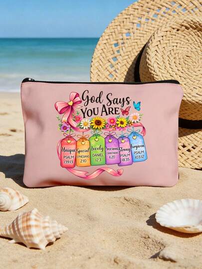 1 pieza Bolsa de maquillaje cristiana inspiradora | "Dios dice que eres único" Estuche cosmético religioso con estampados de versículos bíblicos florales | Organizador de viaje multifuncional con cremallera y portátil | Multicolor | Para uso diario/viaje/campus | Adecuado para uso diario, viajes, vacaciones, viajes de negocios, transporte y vida universitaria | Regalo perfecto para mujeres en días festivos/Pascua/Día de la Madre/Día de la Independencia/Temporada de bodas/Temporada de graduación/Aniversarios