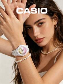 Casio Feminine Analog Watch LRW-200H-4E2 White Resin Women Iridescent Pink Yellow Gradient Dial Round Wristwatch Gold Hands Date 100M Waterproof – Dreamy Aesthetic for Party Brunch Festival Valentine's Day Sweet Gift for Her - 粉黃 - 查看 2