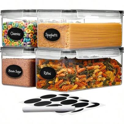 Large Airtight Food Storage Containers With Lids Set Of 4 3.2L - 102 Fl. Oz Pasta Storage Containers,   Plastic Spaghetti Container - Air Tight Canisters For Kitchen Pantry Organization