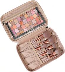 Bolsa de Maquillaje de Viaje Doble Capa con Correa Organizador Grande para Cosméticos - Rosa - Ver 5