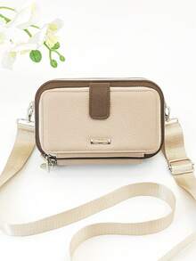 New Multifunctional Large Capacity Double Zipper Phone Wallet Fashionable Minimalist Soft Pattern Casual Vacation Date Messenger Bag - Apricot - View 2