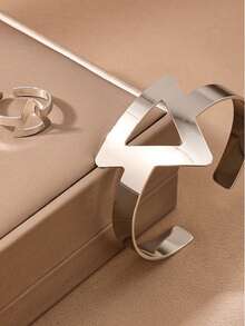 Women's Geometric Triangle Minimalist Bracelet And Ring Set, Gold/Silver Plated, Elegant, Adjustable - 銀色 - 查看 3