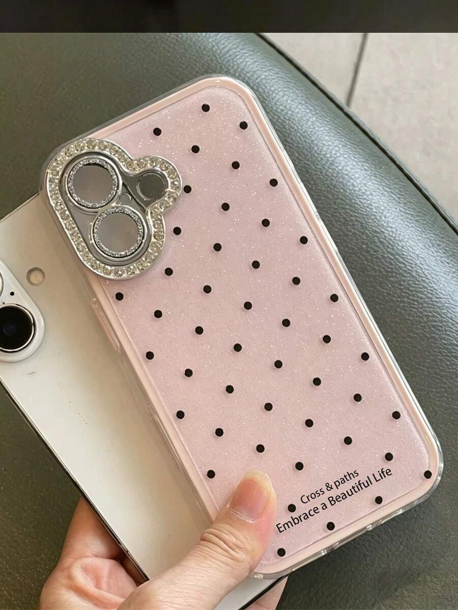 1pc Glitter Diamond Polka Dot Phone Case Compatible With IPhone 17 16 15 Pro Max 14 Plus 12 13 11 Air, Colorful Acrylic Shiny Camera Protective Cover - Pink - View 1