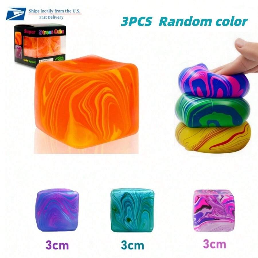 Mini Size Squeezing Cube Squeezing Toys - For Kid & Adults, Gel Filled Squishy Toys For Kids Stress Relief - High Density Squeeze Balls For Students Calming, Fidgets For Classroom Prize Toys (3cm/1.18inch) - 3PCS random color - 查看 1