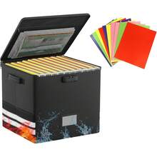 Caja de Archivos Lgnífuga con Cerradura, Caja Organizadora Documentos con Tapa, Viene con 10 Carpetas Colgantes, Impermeable, Almacenamiento Plegable, Adecuado para Oficina, Hogar y Viajes - 1 - Ver 8