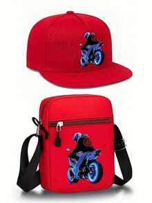 1pc/2pcs Motorcycle Graphic Print Unisex Baseball Cap And Crossbody Bag Set, Street Fashion Outdoor Sports Adjustable Flat Brim Cap And Shoulder Bag, Gift For Friends And Anniversary,Holiday,Travel - 彩色 - 查看 7