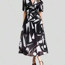 Exotic Bohemian Blue, Pink, Green Or Black V-Neck Spaghetti Strap Dress With A Flowing A-Line Silhouette – Perfect For Resort Vacations, Evening Parties & Daily Graceful Chic - 藍色 - 查看 9