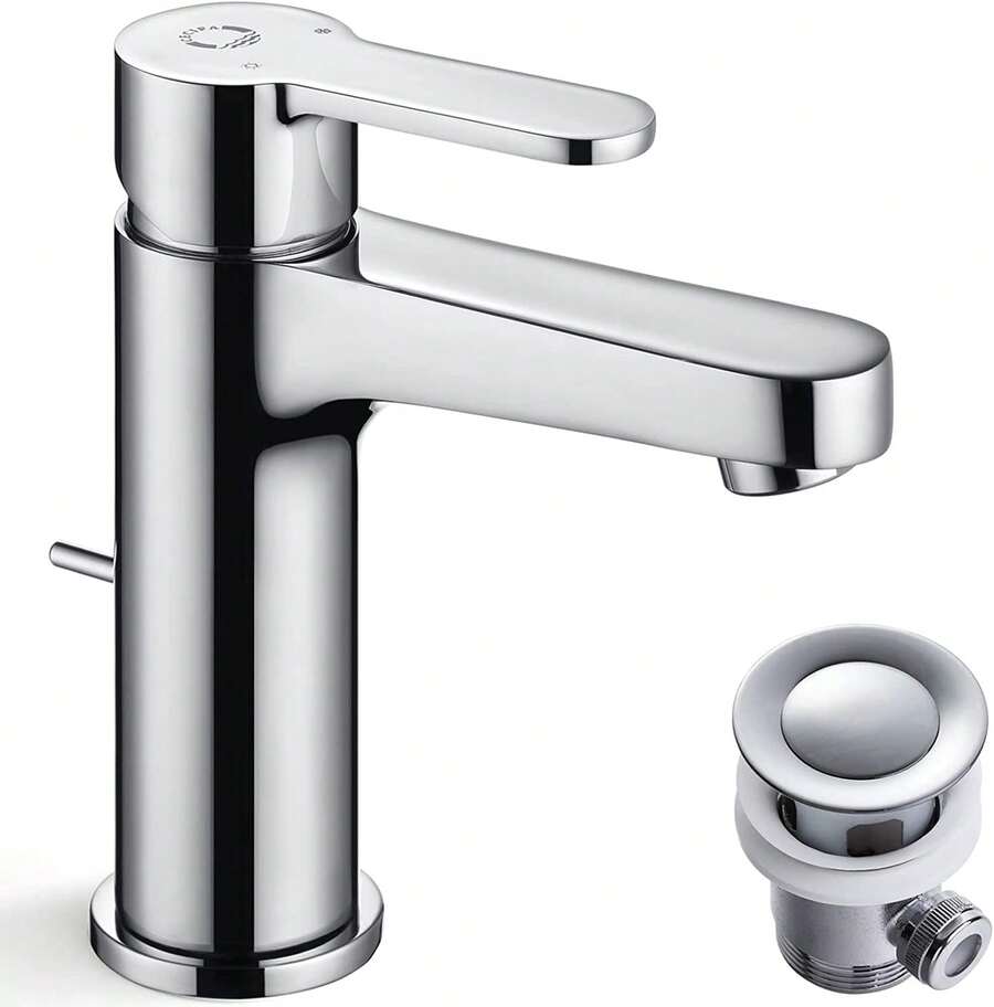 Grifo de lavabo con desagüe de varilla, grifo pequeño para baño, aseo de invitados, color plata. - S - Ver 1