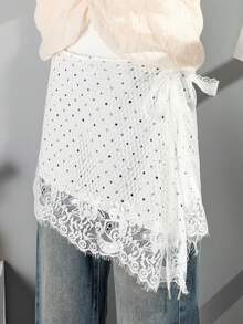 1 chiếc váy/khăn choàng đa năng kiểu mới, chất liệu polyester in hoa, họa tiết chấm bi đen, viền ren bất đối xứng. - Nhiều màu - Xem 2