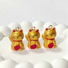 10 piezas Colgante de gato de la fortuna dorado lindo de resina, accesorios DIY 3D para aretes, collares y llaveros con diseño de animales - 10 gatos afortunados - Ver 7