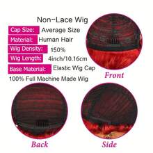 Short Pixie Cut Brazilian Remy Human Hair For Women Red Color Full Machine Made Straight Style With Bangs 4 Inch 150% Density Basic No Lace Wig For Daily Wear - SRed - View 10