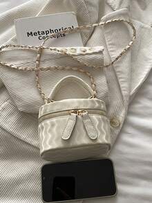 Lightweight Mini Chain Bag Quilted Handbag Bucket Bag Suitable For Girls, College Students And Office Workers - White - View 9