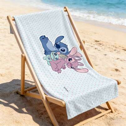 Miniso 迪士尼《星际宝贝》毛巾，可爱的史迪奇和安琪儿图案，搭配史迪奇玩偶，超柔软沙滩巾，非常适合泳池、夏季度假和户外活动。