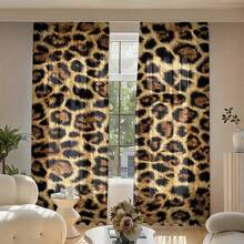 2pcs Vintage Leopard Print Curtains, Personalized Bedroom Living Room Decor Curtains, Machine Washable, Rod Pocket Hanging (Rod Not Included), Suitable For Bedroom, Living Room, Kitchen All-Season Decoration - Multicolor - View 8