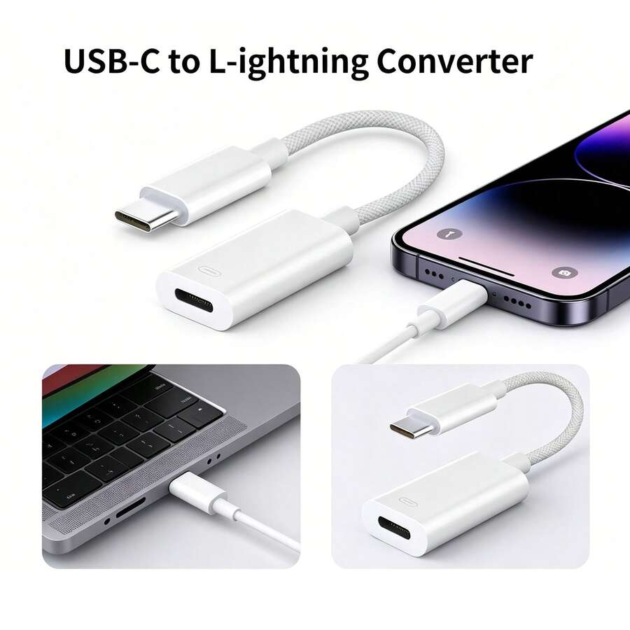 1pc USB-C To Lightning Adapter, 60W PD Fast Charging Converter, Compatible With IPhone 17/16/15 Series, S25/S24/S23/S22/S21 Ultra Plus Series, Series - White - View 1
