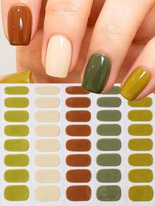 Set de 5 pegatinas de arte de uñas impermeables de colores dopamina de cobertura total para el verano, tiras de esmalte de uñas de unicolor vibrante, adecuado como regalo de arte de uñas para mujeres, apto para todas las uñas de mujer - Multicolor - Ver 1