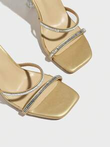 Women's New Square Toe Transparent Heel Slingback Rhinestone Strap Daily & Party High Heel Sandals - Gold - View 4