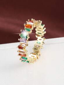 1pc Asymmetrical Geometric Rectangle Design Cubic Zirconia Women Ring - Multicolor - View 12