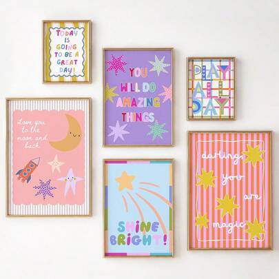 Bộ tranh treo tường phòng ngủ bé gái 1/6 món, tranh trang trí phòng trẻ em, áp phích phòng chơi, những câu nói tích cực đầy màu sắc, 1 tranh canvas treo tường trang trí phòng ngủ, trang trí nhà cửa, khung tranh tùy chọn, đồ trang trí phòng, đồ trang trí tường, trang trí phòng ngủ, trang trí phòng em bé, trang trí phòng khách, trang trí văn phòng.