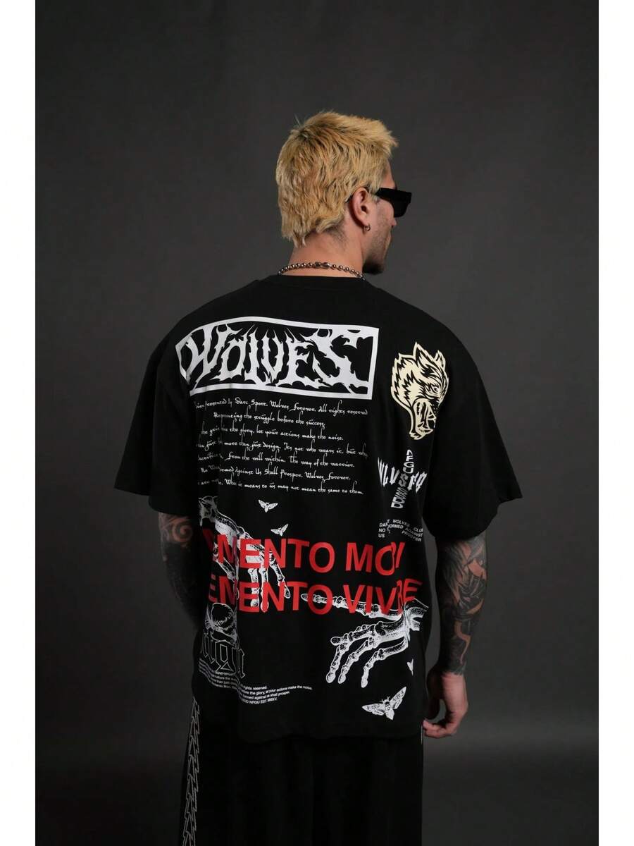 DARCSPORT American-Style Retro T-Shirt For Couples, Men's Top, Pure Cotton Loose-Fit Round-Neck T-Shirt - T260112黑色 - 查看 1