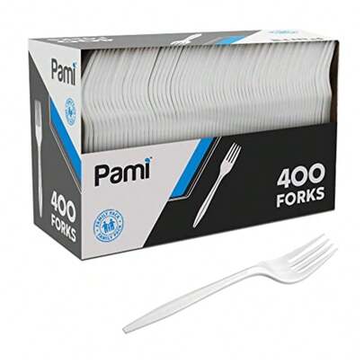 Medium-Weight Disposable Plastic Forks [400-Pack] - Bulk White Plastic Silverware For Parties, Weddings, Catering Food Stands, Takeaway Orders And More- Sturdy Single-Use Partyware Forks