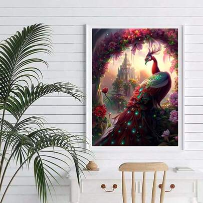 Bộ tranh đính kim cương 5D - Họa tiết chim công, tranh đính kim cương tròn đầy đủ, quà tặng thủ công trang trí nhà cửa.
