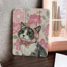 1件装油画猫咪粉色花卉印花平板电脑保护套，兼容iPad第十代10.9英寸（2022款）智能保护套/Air 13(M3 2025)/Air 11(M3 2025)/Air 11(M3 2025)/11(A16 2025)，具备自动休眠/唤醒功能，时尚平板电脑配件，兼容小米5/5PR/6/6PRO/7/7PRO/Galaxy Tab S10+/S9/A9，兼容小米Pad 5/6/7，兼容华为MatePad - 彩色 - 查看 6