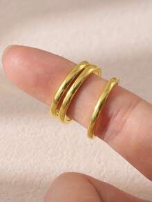 1 Set/3 piezas, Anillos con bolas doradas de moda, Anillos minimalistas adecuados para el uso diario de las mujeres, Regalo para vacaciones - Juego de tres piezas de oro 863 - Ver 13