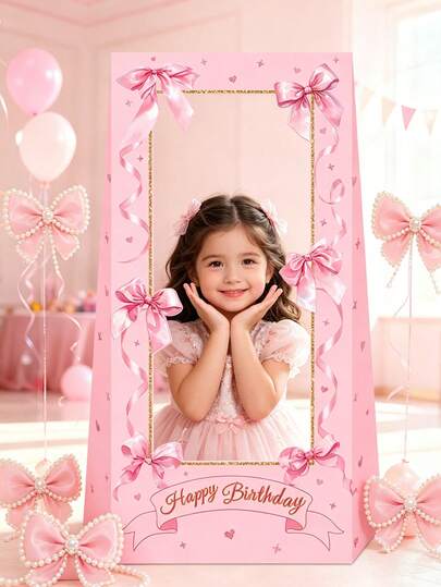 1 set Accesorios de marco de foto con lazo rosa para fiesta, Accesorios de cabina fotográfica con lazo rosa para fiesta de cumpleaños, Decoración de fondo fotográfico para fiesta de cumpleaños, Decoración para fiesta de cumpleaños de niña, Decoración para 1er cumpleaños, Decoración para baby shower, Decoraciones para revelación de género, Decoración para fiesta de cumpleaños rosa con lazo, Suministros para fiesta de cumpleaños de bebé