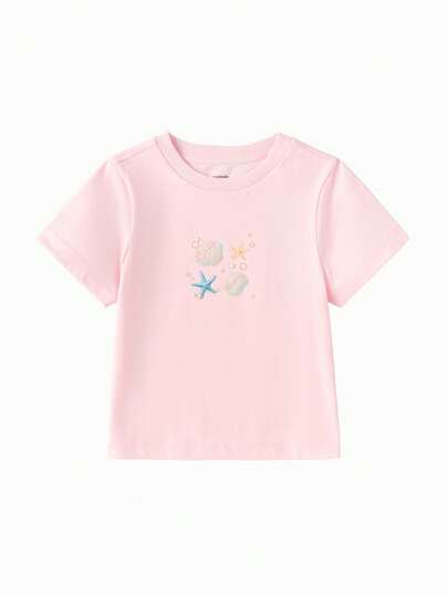 Balabala Girls Ocean Print T Shirt 2026 New Summer Soft Breathable Casual Cute Daily Wear Outfit Fashion Style