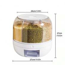 1 pieza Caja de almacenamiento de granos múltiples con rotación de 360°, cubo dividido en compartimentos para arroz, a prueba de humedad y de insectos, adecuado para almacenar diversos granos y arroz, recipiente de almacenamiento de alimentos, almacenamiento de cocina - Multicolor - Ver 7
