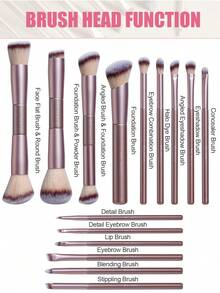 BS-MALL 14pcs Professional Soft Dual-Ended Makeup Brush Set, Includes Makeup Sponge Puff And Large Capacity Storage Bag, High-Quality Synthetic Bristles For Seamless Blending - Champagne - View 5