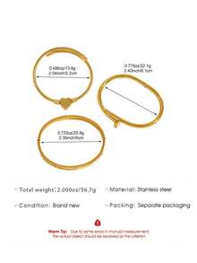 1 Set 3pcs 304 Stainless Steel Bracelets Personalized Heart Rope Design Minimalist Casual Elegant Versatile Premium Elegant Gift For Friends Suitable For Women Daily Wear Gatherings Banquets Parties - Yellow Gold - View 11