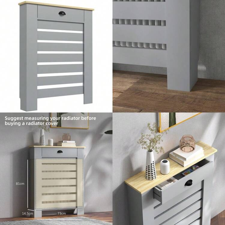 Grey Radiator Cover With Drawer 95.5H X 78Wcm Home Heating Cabinet Shelf - T0001-01-2341 - View 2