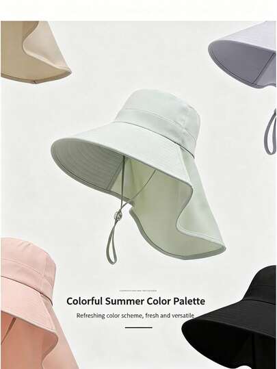 Women's Summer UV Protection Sun Hat, Large Brim Neck Cover All-In-One Sun Hat, Lightweight Breathable Sweat-Wicking, Ponytail Friendly Design, UV Protection Face Flattering, Suitable For Outdoor Sports, Hiking, Tea Picking, Beach Travel, Commuting And Rural Activities, Multifunctional Fashion Headwear, Essential Summer Outdoor Sun Protection Accessory